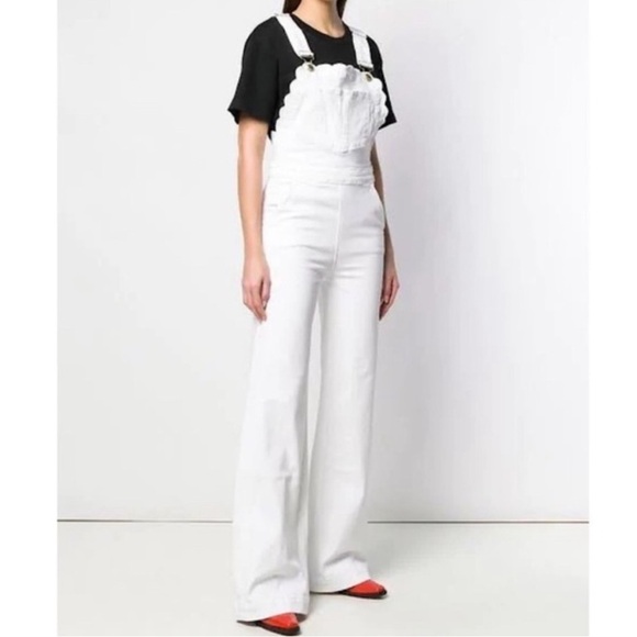 Frame Denim Scallop Edge Overalls White Jeans - Picture 1 of 12